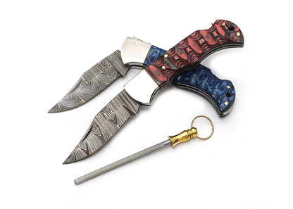 ALFARI Damascus Pocket Knife Set For Men 65 Inch Folding Knife With Back Lock For Camping And Hikin 3