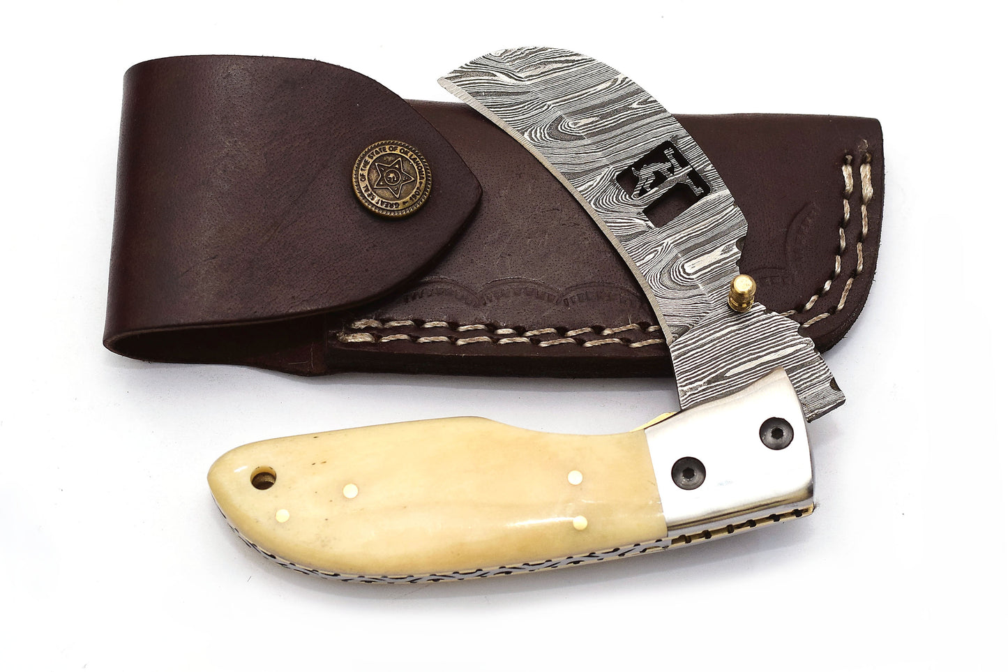 ALFARI Damascus Engraved Pocket Knife Set For Men Folding Knife Deal For CampingOutdoorHiking With  4
