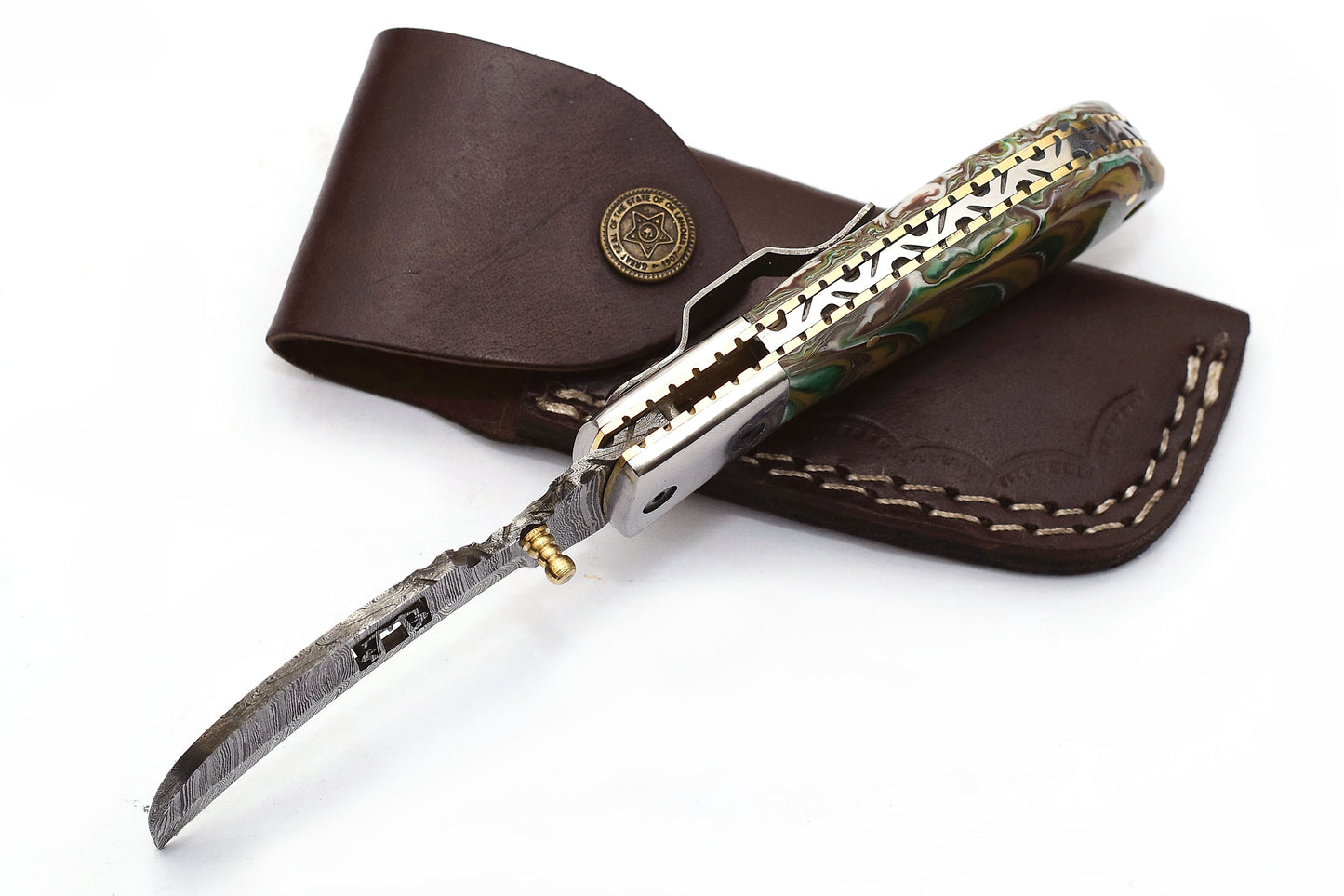 ALFARI Damascus Pocket Knife Clip For Men Folding Knife Deal For Camping Outdoor Hiking With Sheath 1