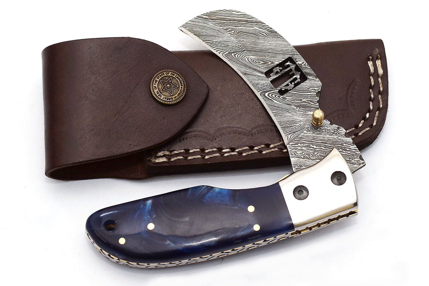 ALFARI Damascus Pocket Knife Clip For Men Folding Knife Deal For Camping Outdoor Hiking With Sheath 1