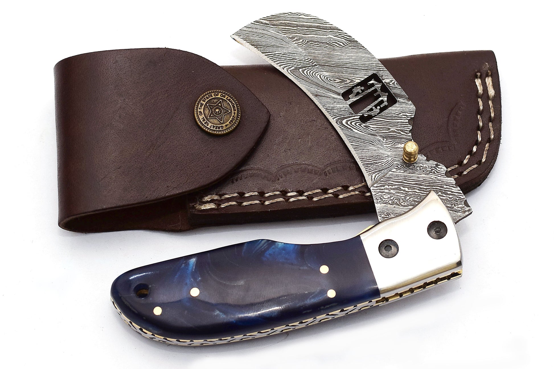 ALFARI Damascus Pocket Knife Clip For Men Folding Knife Deal For Camping Outdoor Hiking With Sheath 1