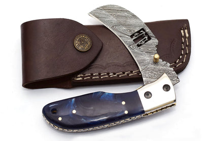 ALFARI Damascus Pocket Knife Clip For Men Folding Knife Deal For Camping Outdoor Hiking With Sheath 1