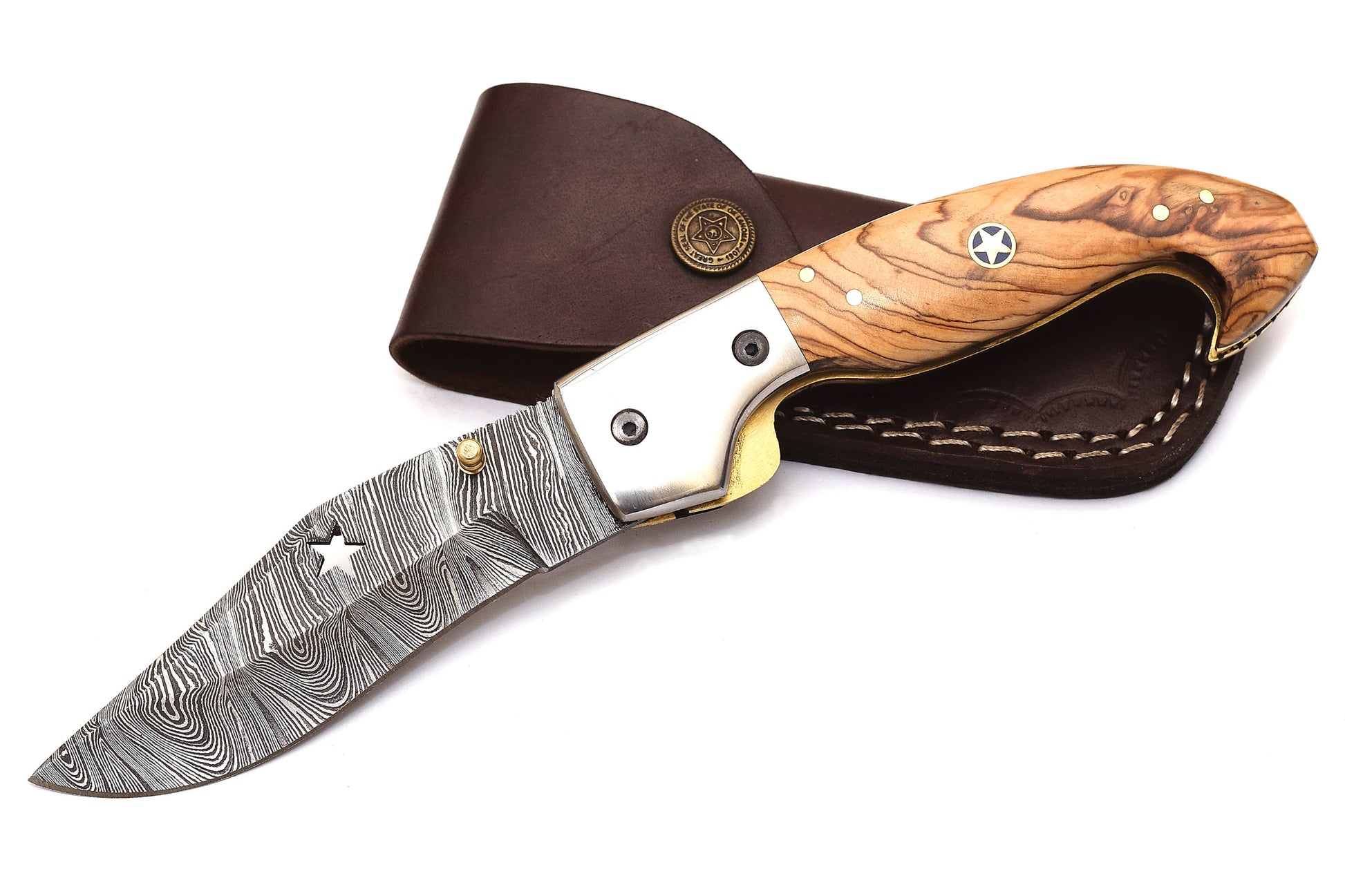 ALFARI Damascus Pocket Knife Clip For Men Folding Knife Deal For Camping Outdoor Hiking With Sheath 1