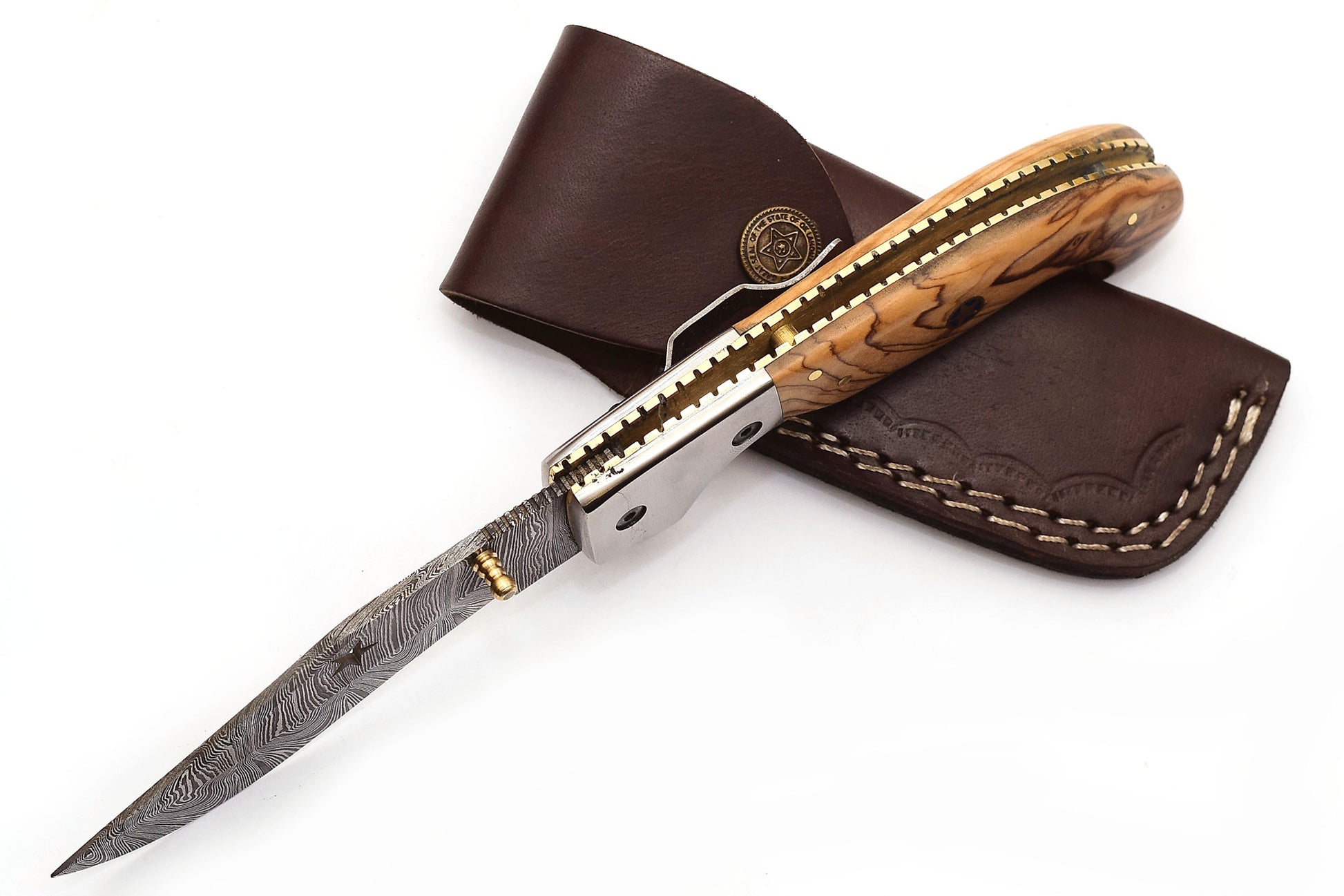 ALFARI Damascus Pocket Knife Clip For Men Folding Knife Deal For Camping Outdoor Hiking With Sheath 2