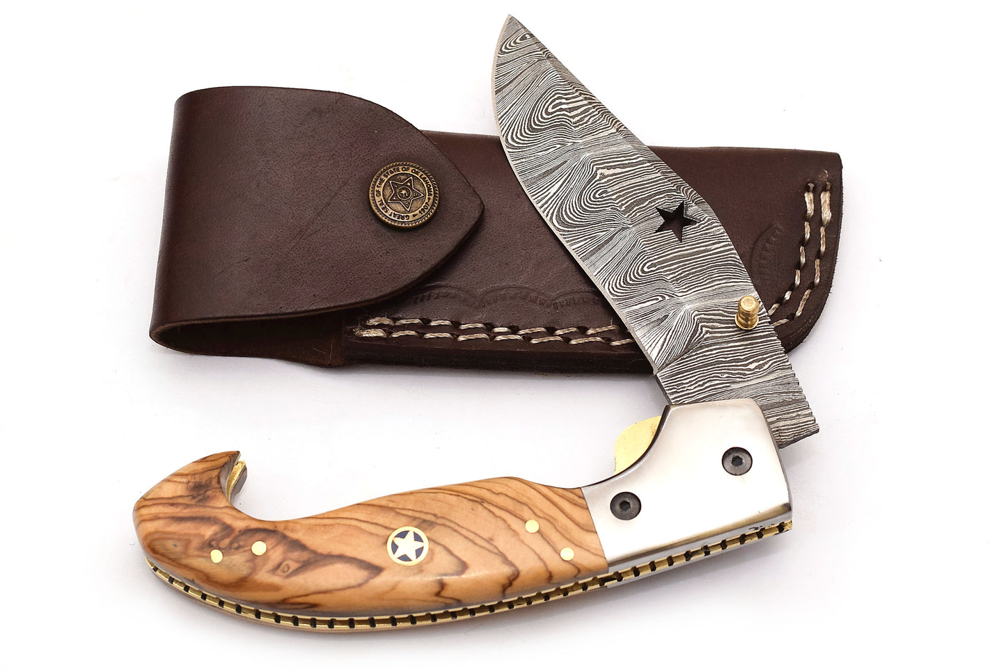 Damascus Pocket Knife Clip for Men Folding Knife deal for Camping, Outdoor, Hiking with Sheath Ideal for EDC