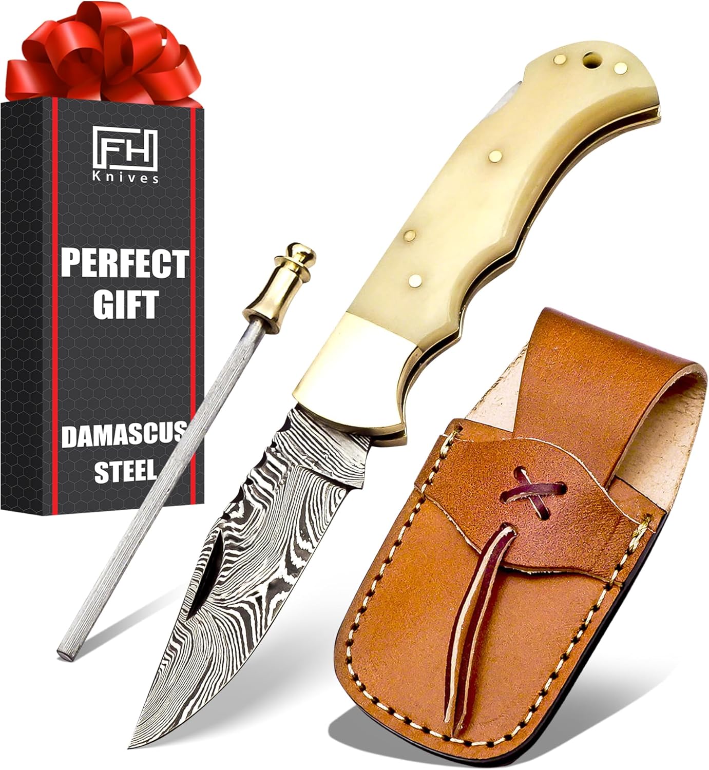 ALFARI Damascus Pocket Knife For Men Folding Knife Deal For Camping Outdoor Hiking With Sheath Idea 1
