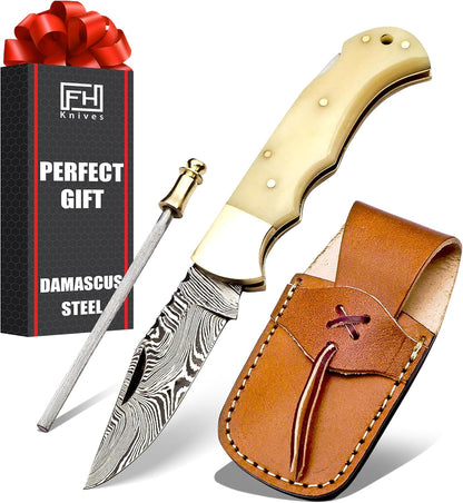 ALFARI Damascus Pocket Knife For Men Folding Knife Deal For Camping Outdoor Hiking With Sheath Idea 1