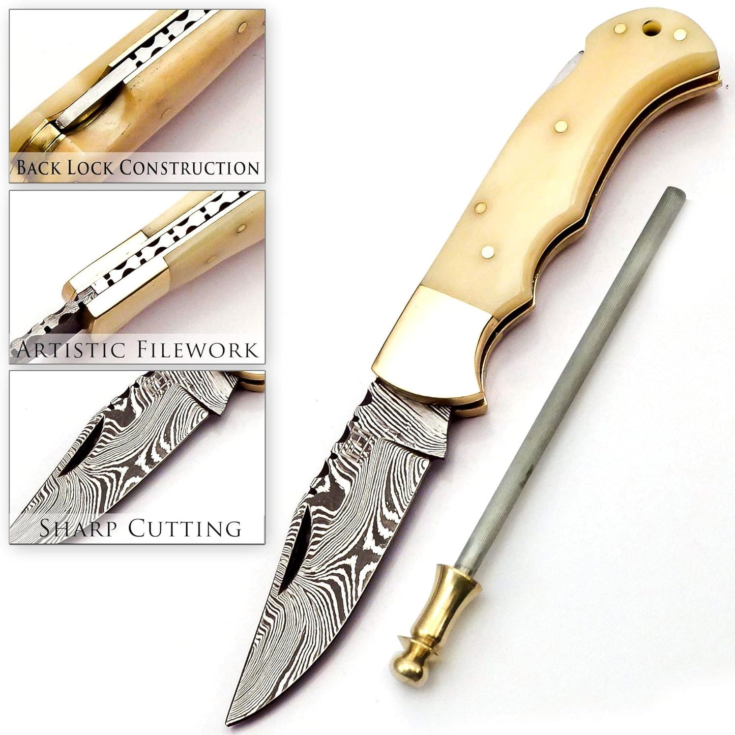 ALFARI Damascus Pocket Knife For Men Folding Knife Deal For Camping Outdoor Hiking With Sheath Idea 2