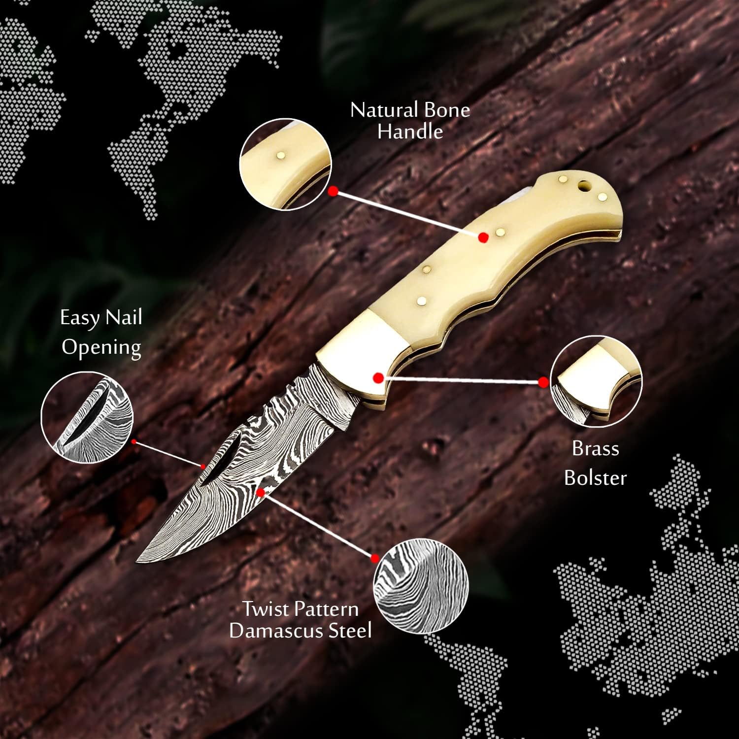 ALFARI Damascus Pocket Knife For Men Folding Knife Deal For Camping Outdoor Hiking With Sheath Idea 3