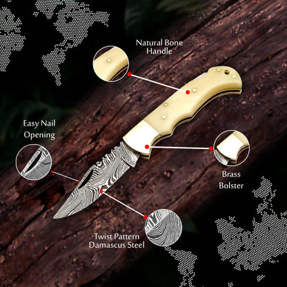 ALFARI Damascus Pocket Knife For Men Folding Knife Deal For Camping Outdoor Hiking With Sheath Idea 3