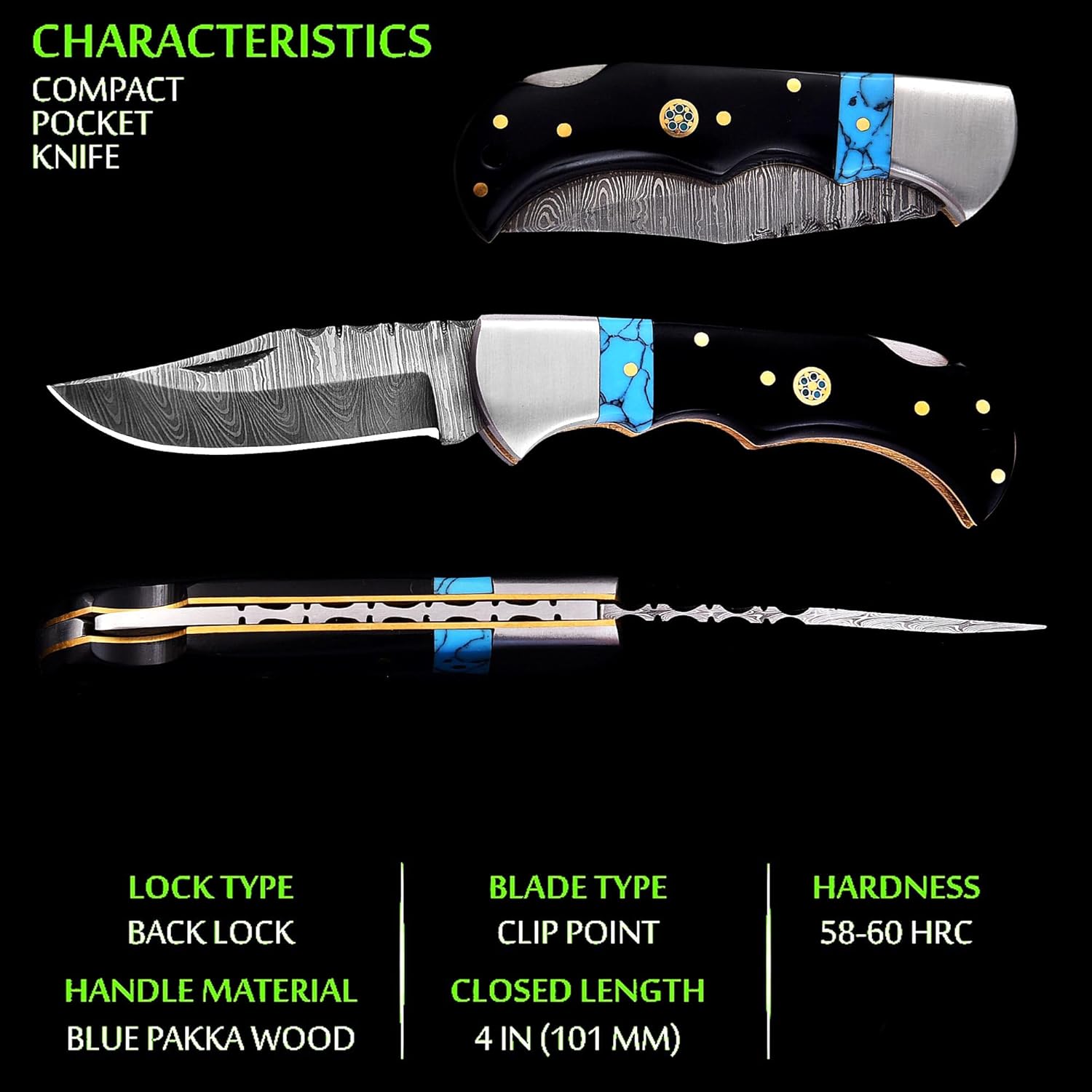 ALFARI Damascus Folding Pocket Knife For Men Deal For Camping Outdoor Hiking With Sheath Ideal For  2