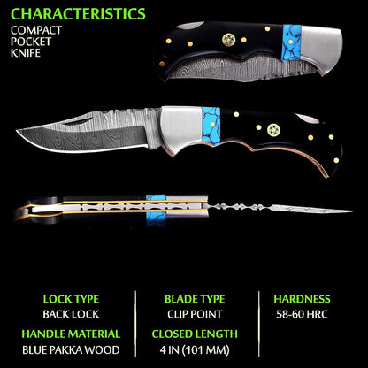 ALFARI Damascus Folding Pocket Knife For Men Deal For Camping Outdoor Hiking With Sheath Ideal For  2