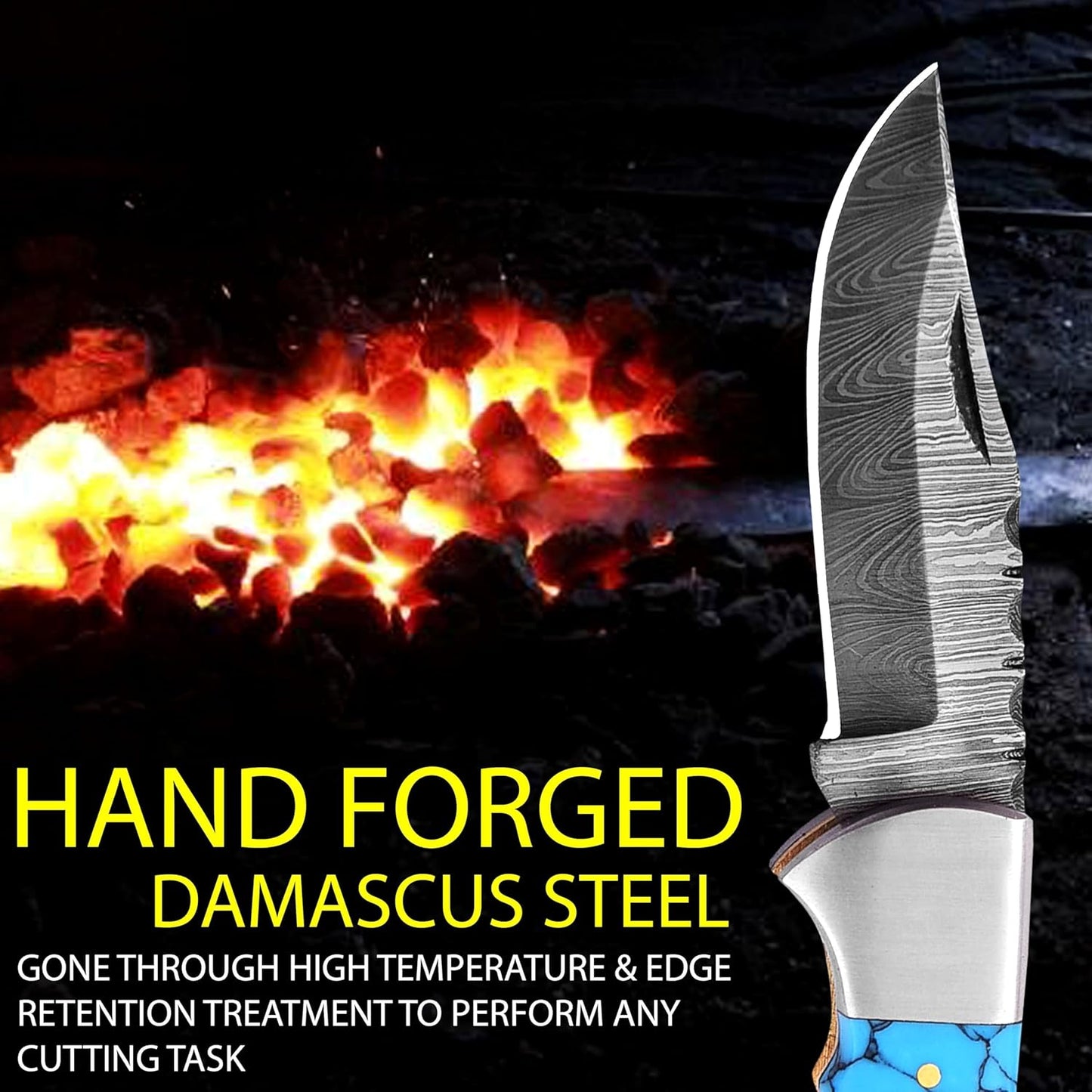 ALFARI Damascus Folding Pocket Knife For Men Deal For Camping Outdoor Hiking With Sheath Ideal For  3