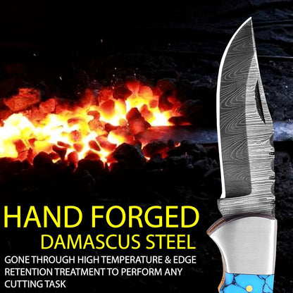 ALFARI Damascus Folding Pocket Knife For Men Deal For Camping Outdoor Hiking With Sheath Ideal For  3