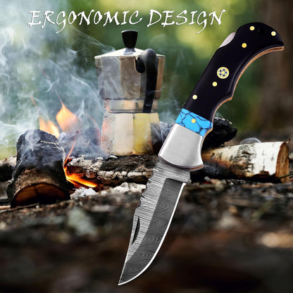 ALFARI Damascus Folding Pocket Knife For Men Deal For Camping Outdoor Hiking With Sheath Ideal For  4