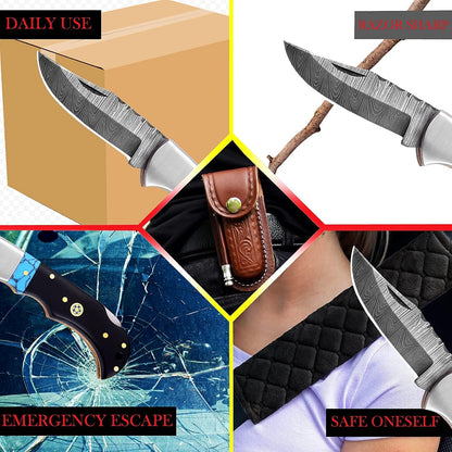 ALFARI Damascus Folding Pocket Knife For Men Deal For Camping Outdoor Hiking With Sheath Ideal For  5