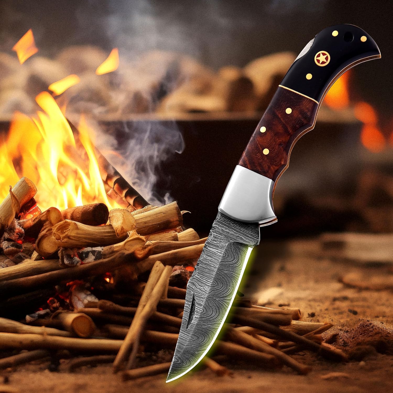 ALFARI Damascus Folding Pocket Knife For Men Deal For Camping Outdoor Hiking With Sheath Ideal For  3
