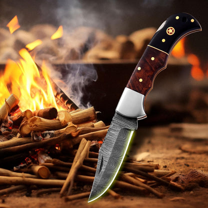 ALFARI Damascus Folding Pocket Knife For Men Deal For Camping Outdoor Hiking With Sheath Ideal For  3