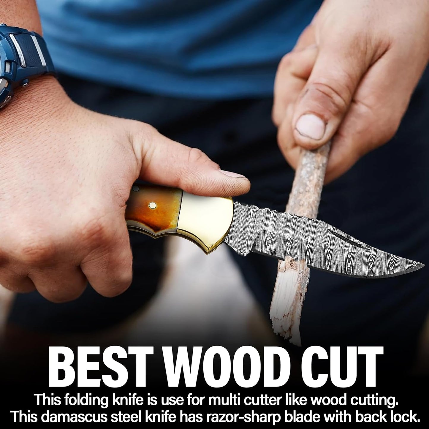 ALFARI Damascus Folding Pocket Knife For Men Deal For Camping Outdoor Hiking With Sheath Ideal For  5