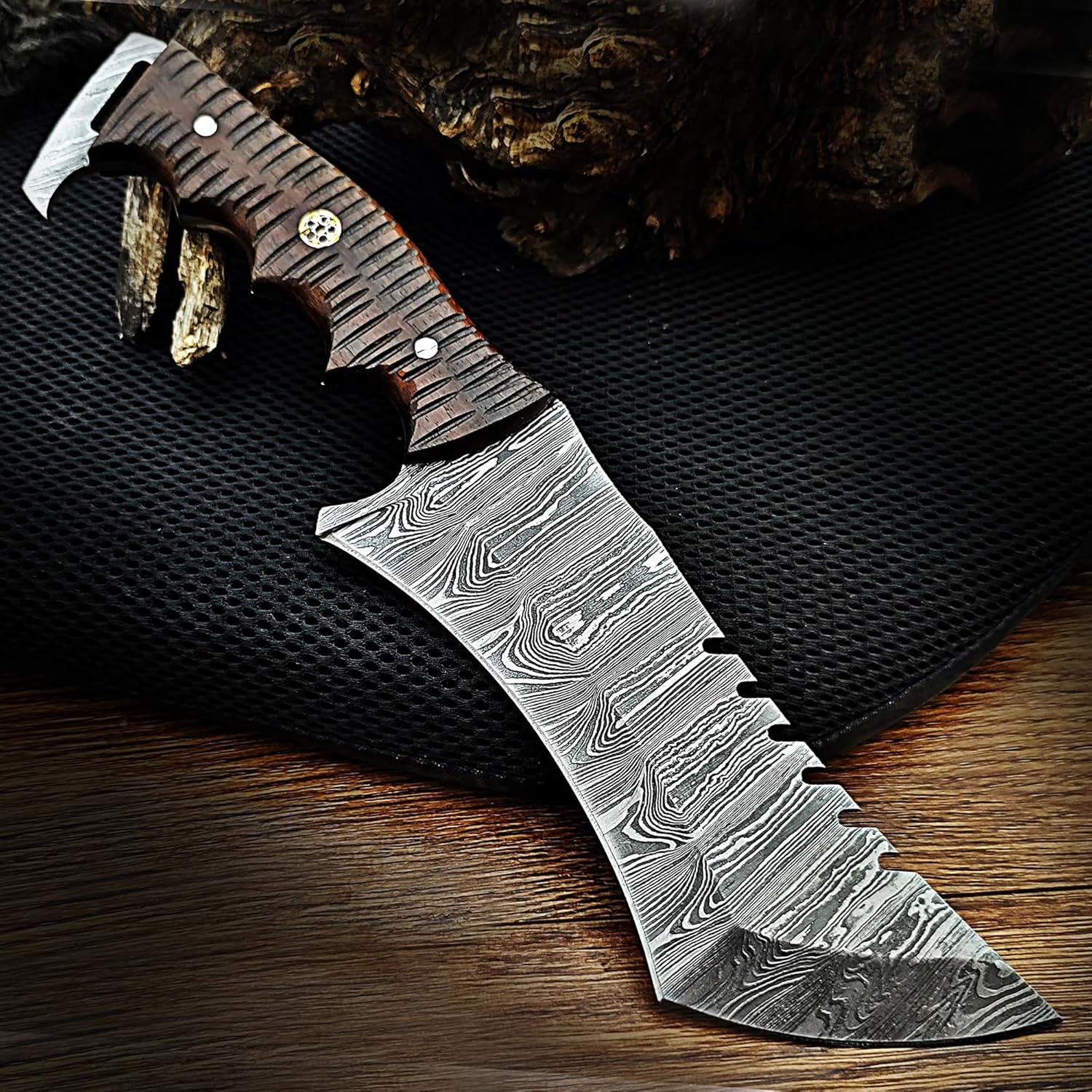 Damascus Tracker Knife With Sheath For Outdoor Survival Camping Bushcraft Fixed Blade Hunting Knife 1