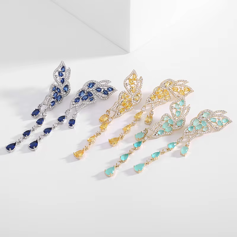 Womens Long Style Zircon Butterfly Statement Earrings