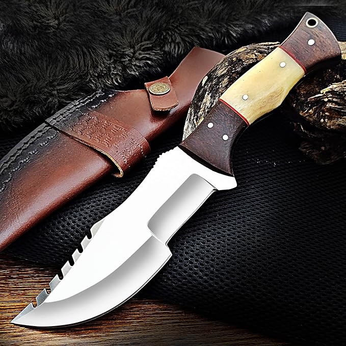 Handmade Tracker Knife for Outdoor Knife Survival Knife Camping Knife - Knife with Sheath Bone and Wood Handle,