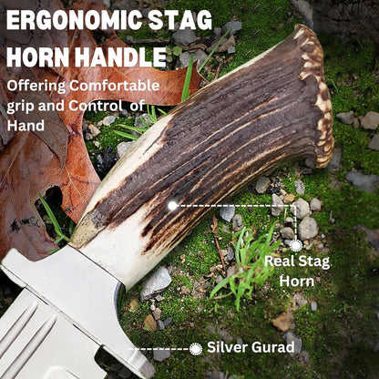 ALFARI D2 Bowie Knife Stag Horn Large Crocodile Dundee Bowie Knife With Leather Sheath Fixed Blade  1
