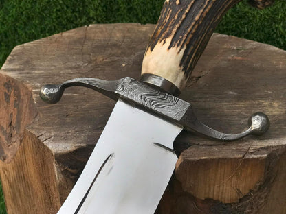 ALFARI D2 Bowie Knife Stag Antler Horn Large Crocodile Dundee Bowie Knife Fixed Blade Hunting Knife 2