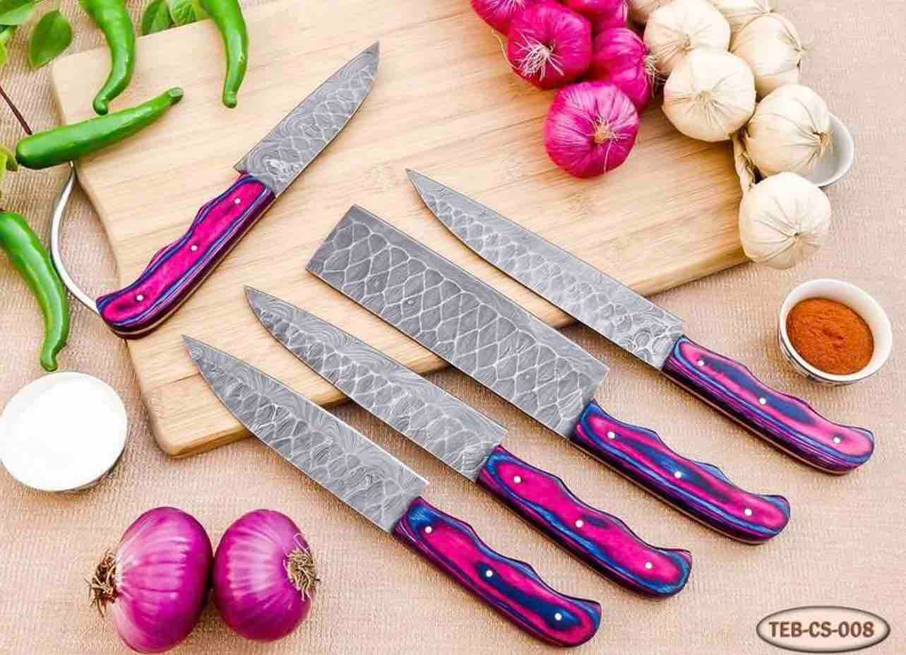 Hand Forged Damascus Steel Chef Knife Set, Kitchen Knives | Chef Knive Set, Handmade 5 Pcs Luxury Damasuc Knife Gift for
