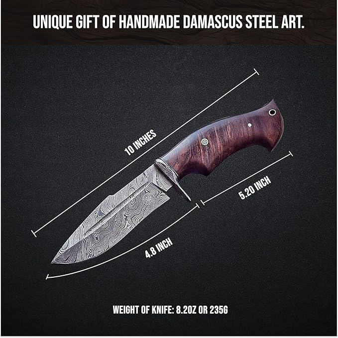 10 Inches Handmade Damascus Hunting Knife  Bushcraft Fixed Blade Hunting Knife With Sheath And Waln 1
