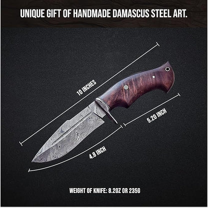 10 Inches Handmade Damascus Hunting Knife  Bushcraft Fixed Blade Hunting Knife With Sheath And Waln 1