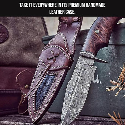 10 Inches Handmade Damascus Hunting Knife  Bushcraft Fixed Blade Hunting Knife With Sheath And Waln 4