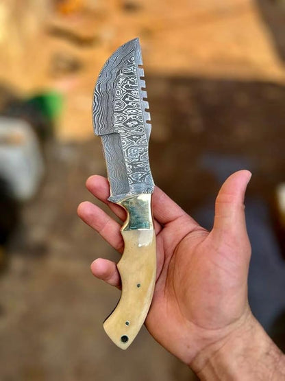 HABSON KNIVES TR177 Custom Handmade Damascus Steel 10 Inches Tracker Knife Bone 3