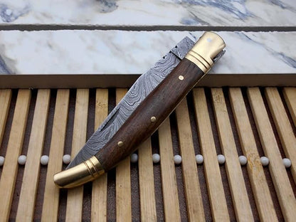 Laguiole Folding Damascus Steel Knife 85 Long With 4 Hand Forged Twist Patren Blade Rose Wood  Bras 3
