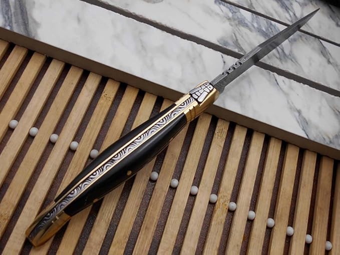 Laguiole Damascus Steel Folding Knife 86 Long With 41 Hand Forged Custom Twist Patren Blade 1