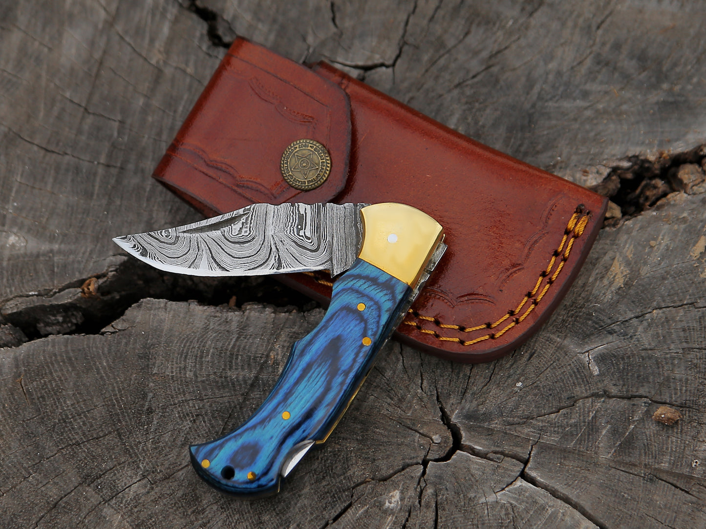 ALFARI Damascus Folding Pocket Knife For Men Deal For Camping Outdoor Hiking With Sheath Ideal For  1