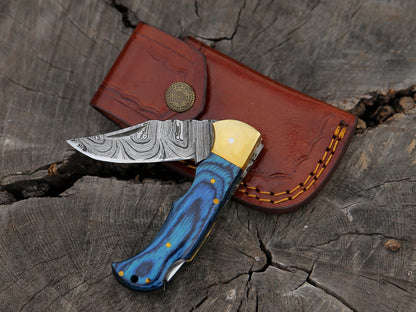 ALFARI Damascus Folding Pocket Knife For Men Deal For Camping Outdoor Hiking With Sheath Ideal For  1