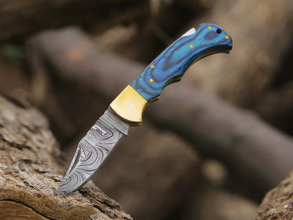 ALFARI Damascus Folding Pocket Knife For Men Deal For Camping Outdoor Hiking With Sheath Ideal For  2