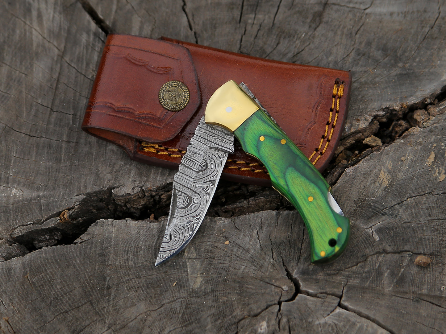ALFARI Damascus Folding Pocket Knife For Men Deal For Camping Outdoor Hiking With Sheath Ideal For  1