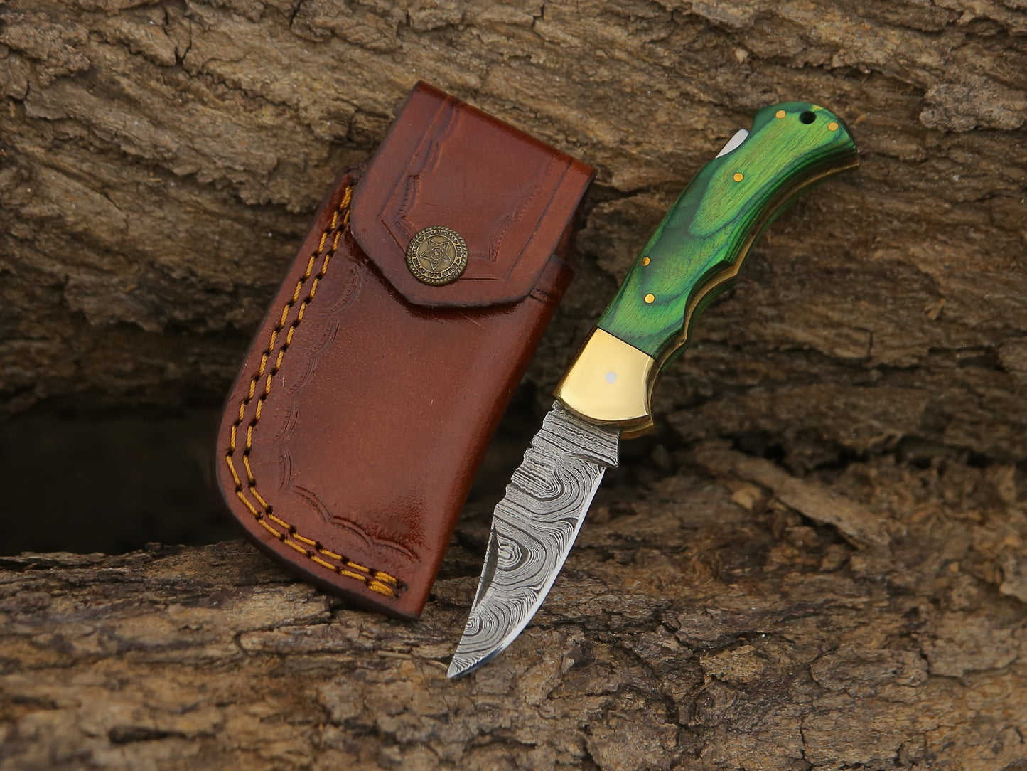 ALFARI Damascus Folding Pocket Knife For Men Deal For Camping Outdoor Hiking With Sheath Ideal For  4