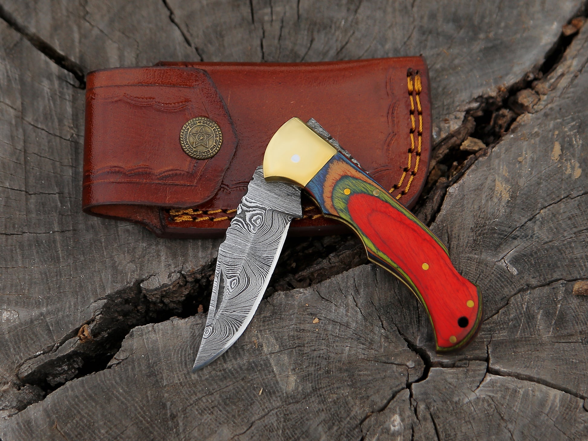 ALFARI Damascus Folding Pocket Knife For Men Deal For Camping Outdoor Hiking With Sheath Ideal For  1