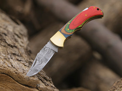 ALFARI Damascus Folding Pocket Knife For Men Deal For Camping Outdoor Hiking With Sheath Ideal For  2