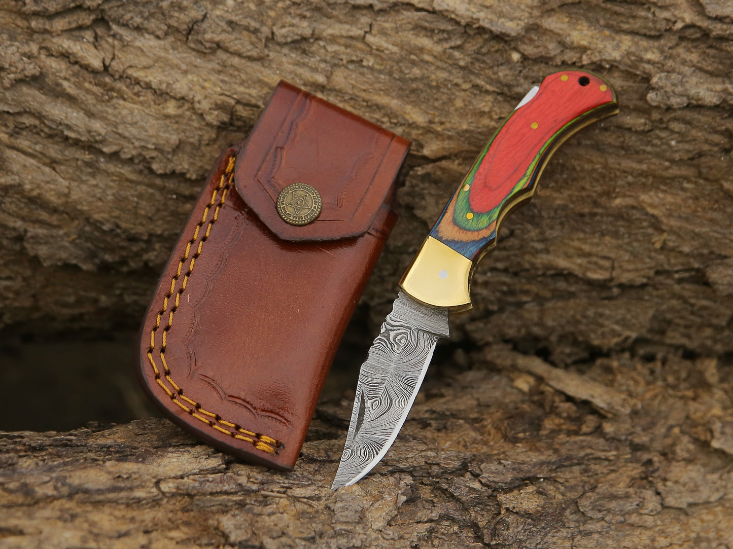 ALFARI Damascus Folding Pocket Knife For Men Deal For Camping Outdoor Hiking With Sheath Ideal For  3