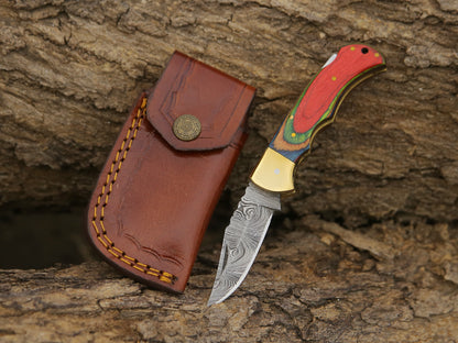 ALFARI Damascus Folding Pocket Knife For Men Deal For Camping Outdoor Hiking With Sheath Ideal For  3