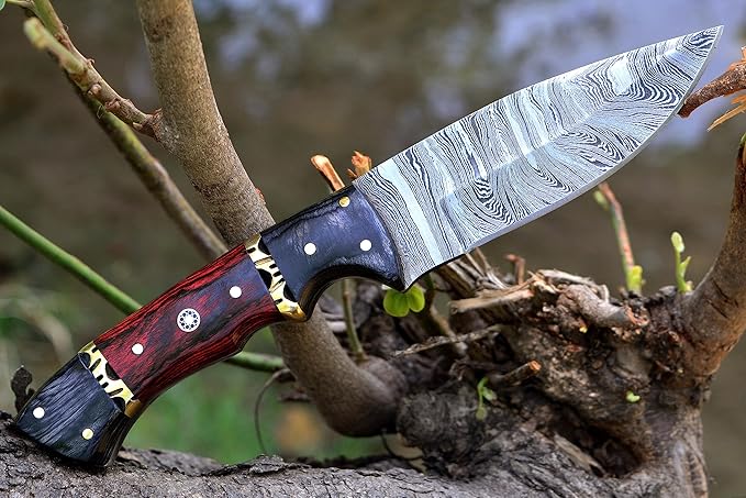 Handmade 9 Inch Fixed Blade Damascus Bushcraft Skinner for Hunting Outdoor survival Knife with Leather Sheath