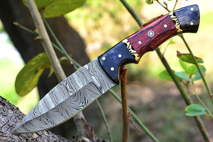 Handmade 9 Inch Fixed Blade Damascus Bushcraft Skinner For Hunting Outdoor Survival Knife With Leat 1