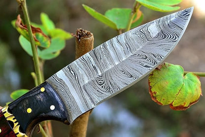 Handmade 9 Inch Fixed Blade Damascus Bushcraft Skinner For Hunting Outdoor Survival Knife With Leat 4