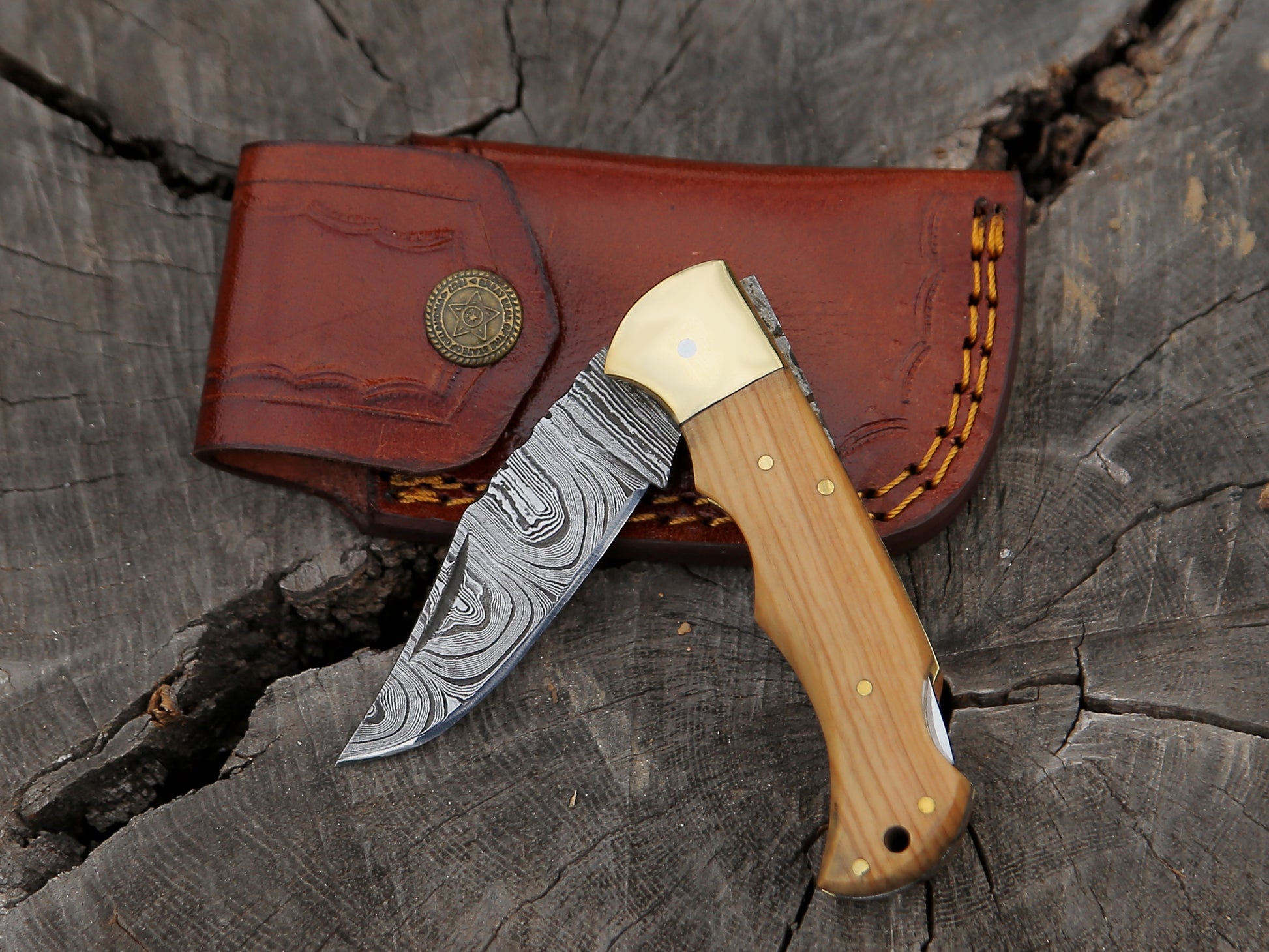 ALFARI Damascus Folding Pocket Knife For Men Deal For Camping Outdoor Hiking With Sheath Ideal For  1