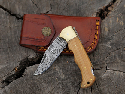 ALFARI Damascus Folding Pocket Knife For Men Deal For Camping Outdoor Hiking With Sheath Ideal For  1