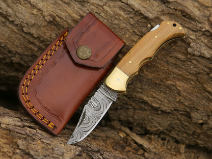 ALFARI Damascus Folding Pocket Knife For Men Deal For Camping Outdoor Hiking With Sheath Ideal For  3
